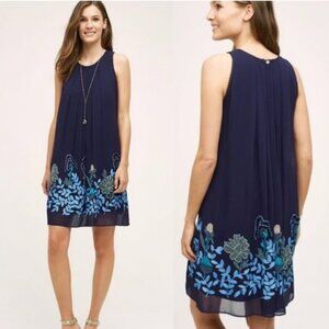 Not So Serious Woodvine Swing Dress Embroidered Sleeveless Blue Floral